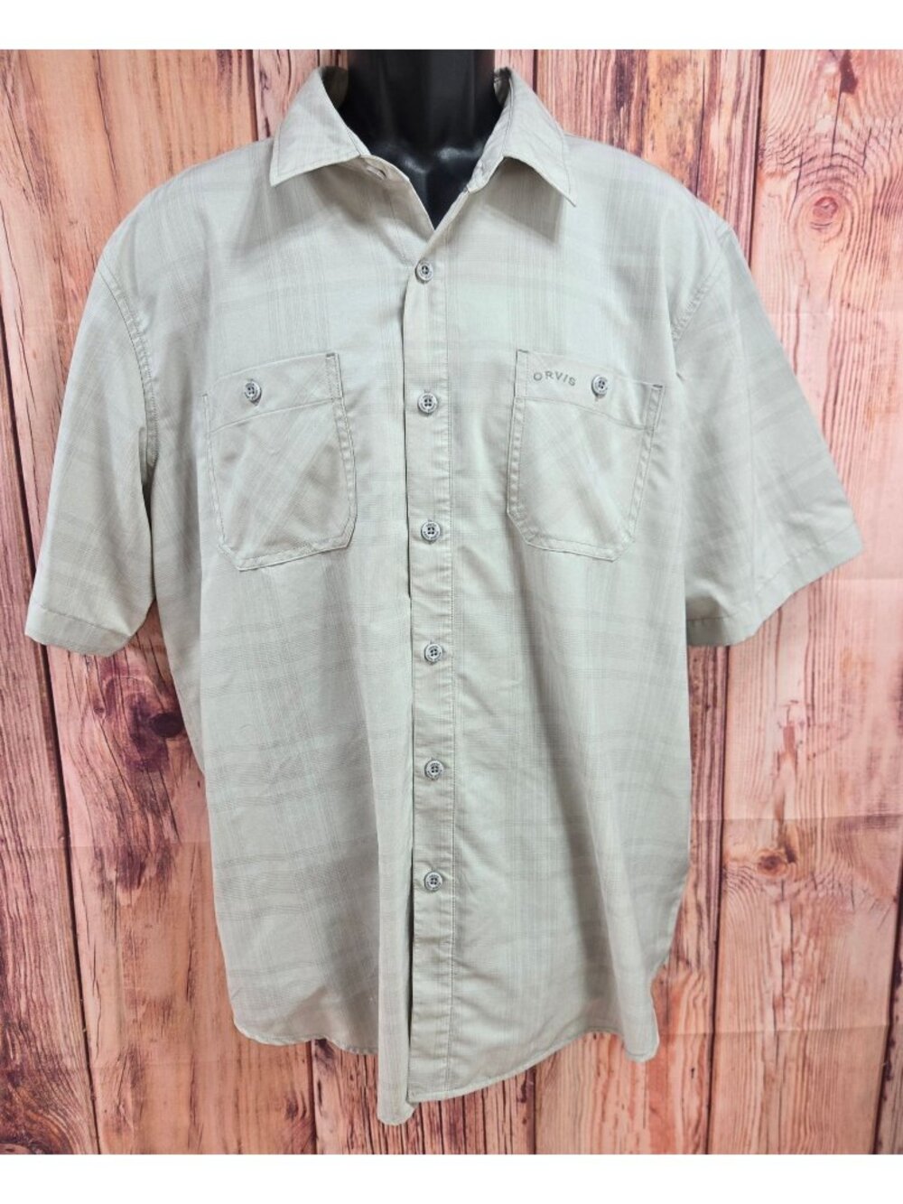 Orvis Mens XL Gray Plaid Short-Sleeve Button-Down Shirt With Dual Chest Pockets